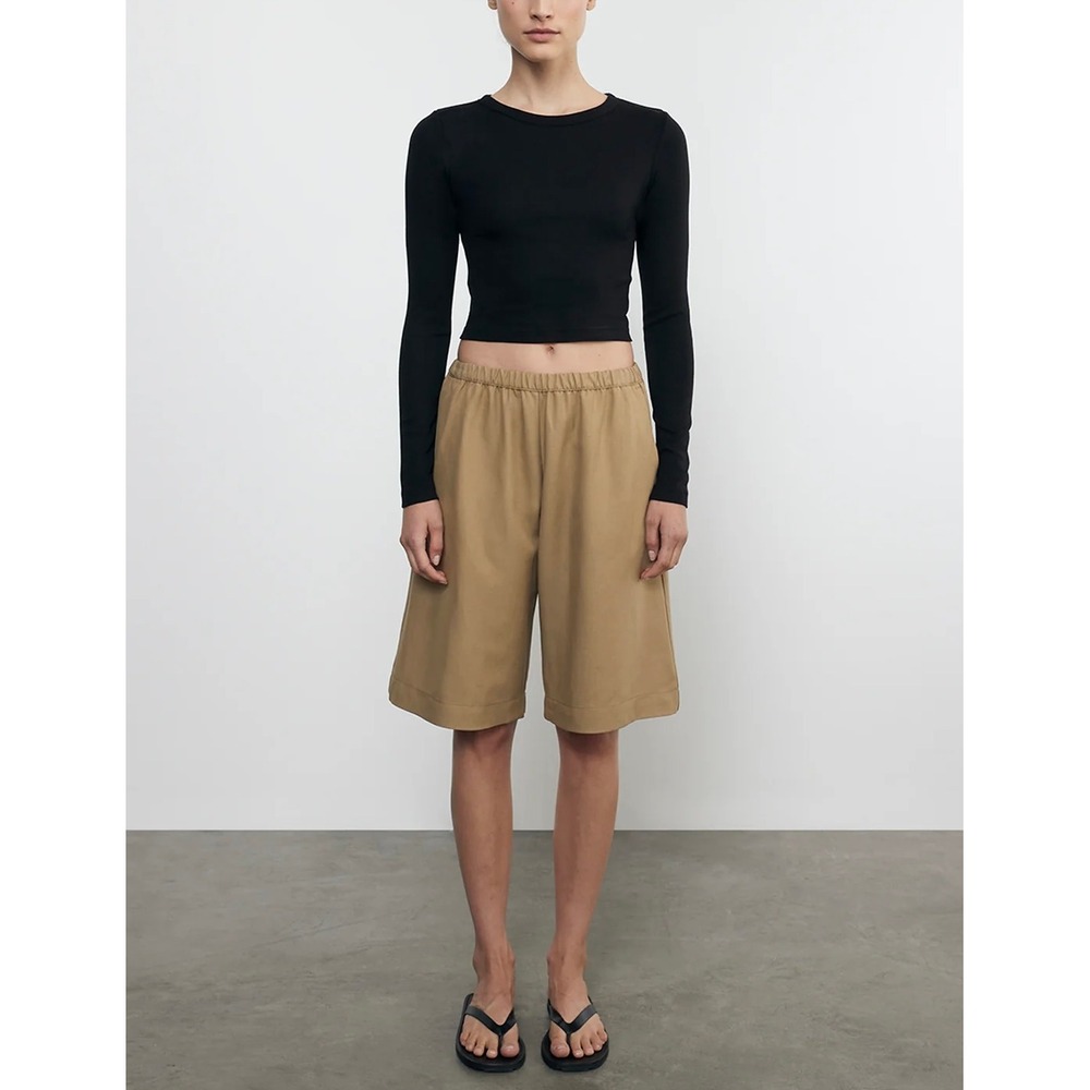 ENZA COSTA Twill Everywhere Bermuda Shorts Women Medium Tan Fatigue Quiet Luxury